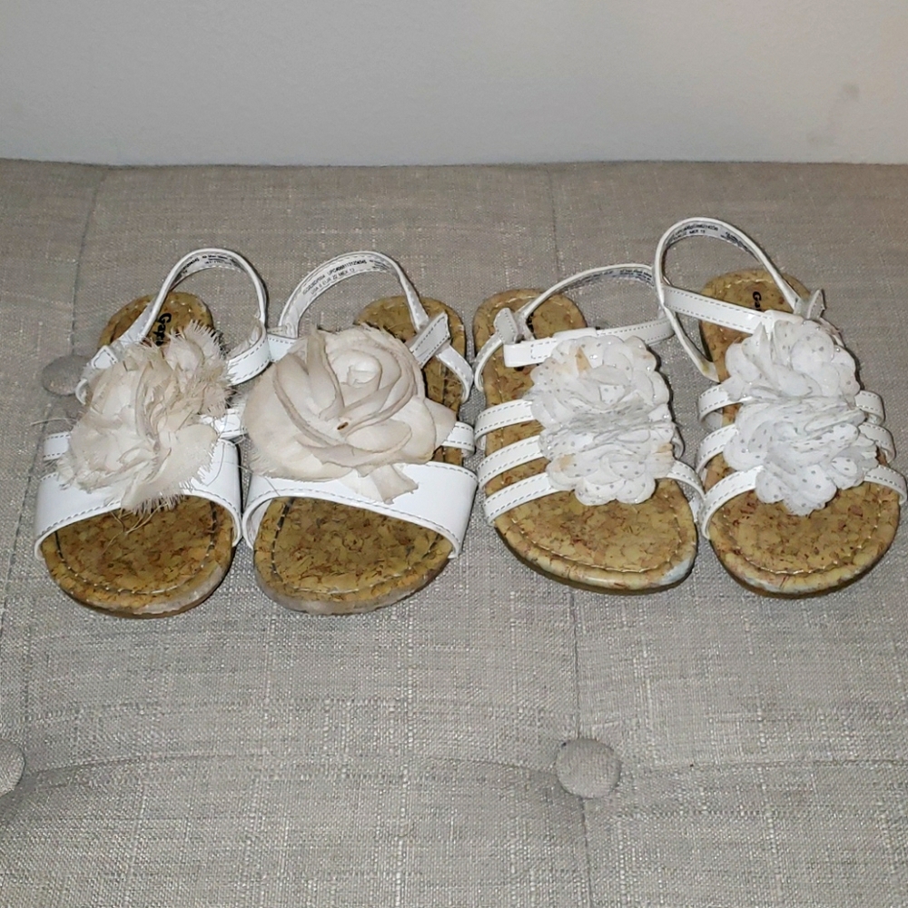 2 Pair of Toddler Girl Size 6- White Sandals